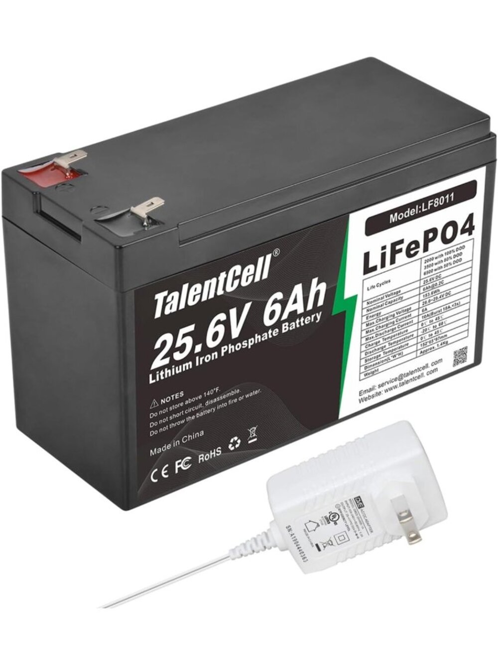 24V 6Ah LiFePO4 Rechargeable Battery Pack with Charger for DIY Projects